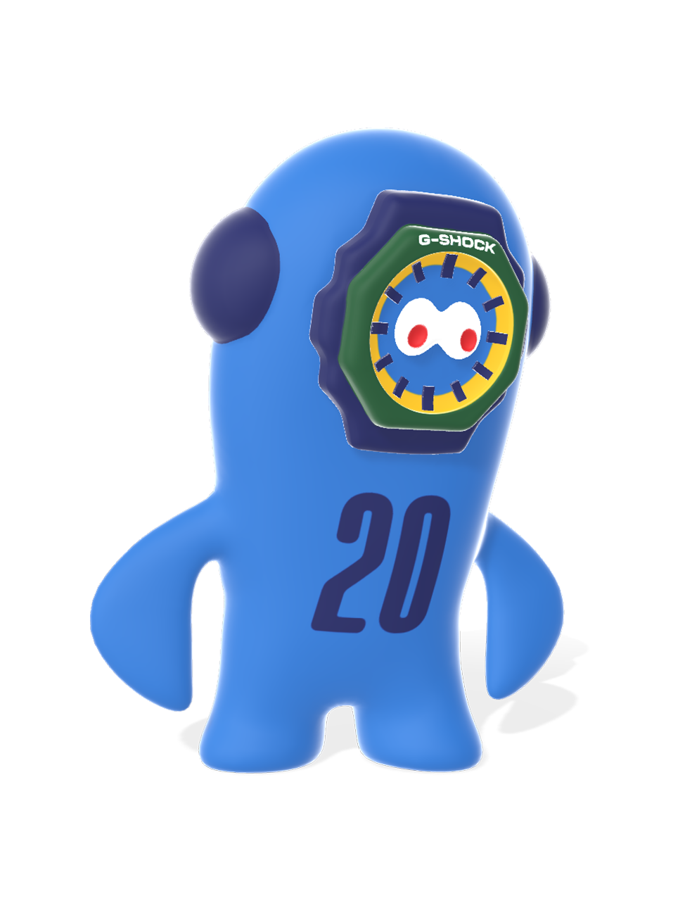 Front view of the blue character 'Duno,' inspired by the GA-2100.