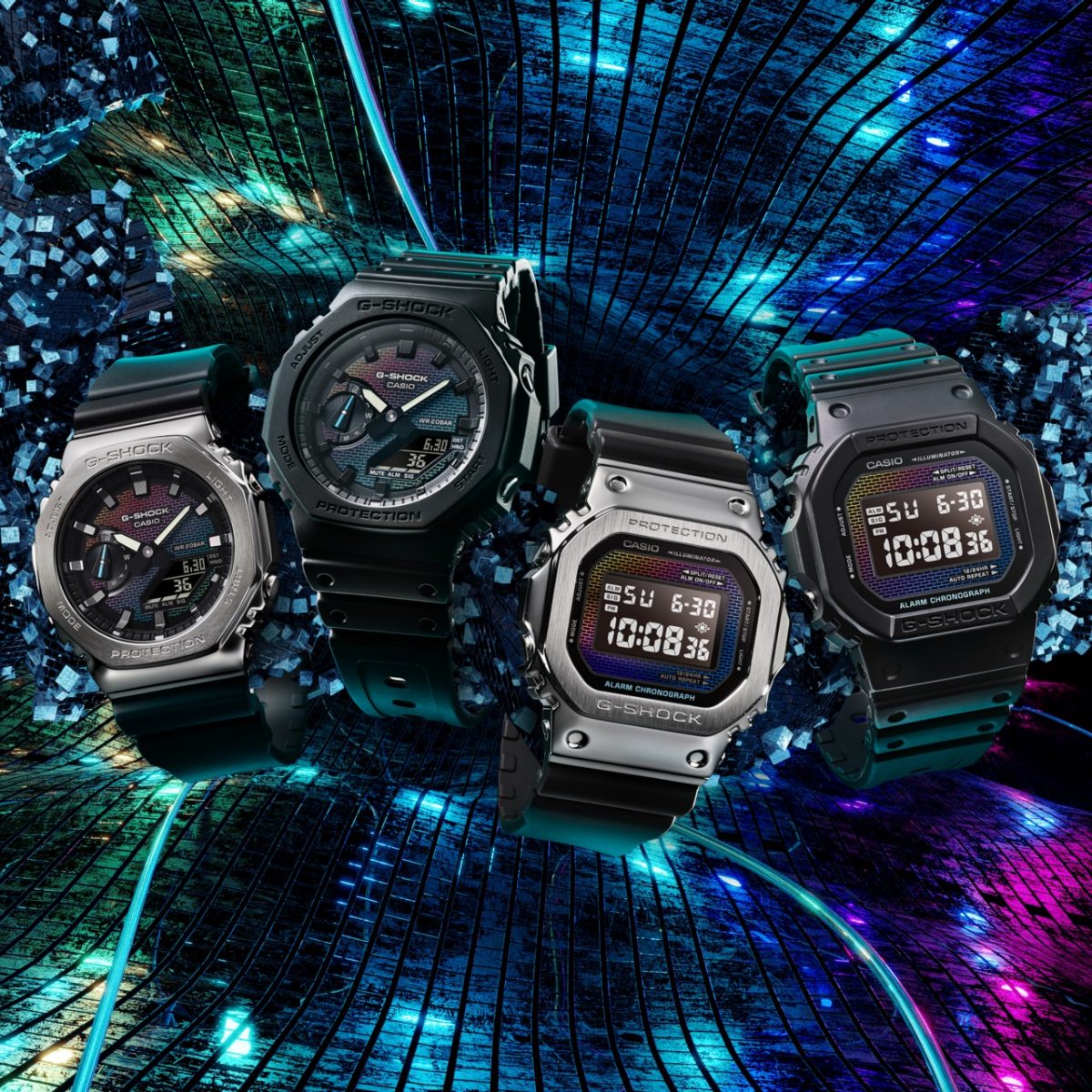 从左向右：GM-2100RW-1A、GA-2100RW-1A、GM-5600RW-1、DW-5600RW-1 #6