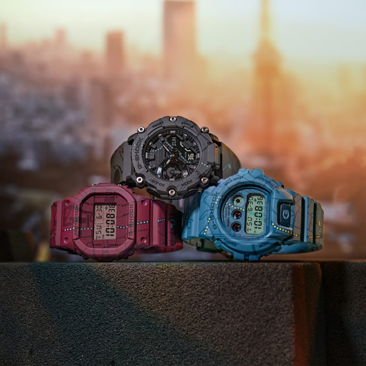 从左至右：DW-5600SBY-4、DW-6900SBY-2、GA-2200SBY-8A #8