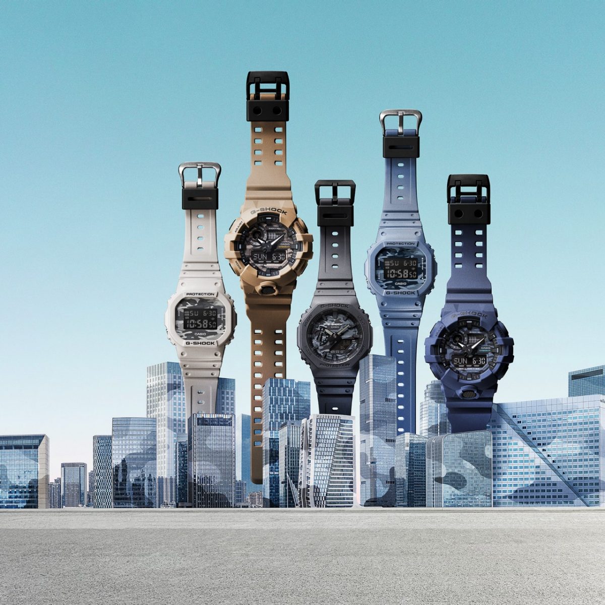 从左向右：DW-5600CA-8、GA-700CA-5A、GA-2100CA-8A、DW-5600CA-2、GA-700CA-2A #7