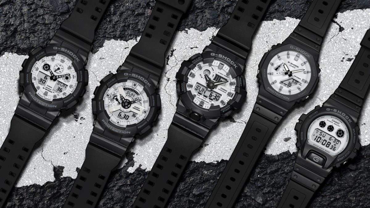 From left: GA-100WD-1A, GA-110WD-1A, GA-700WD-1A, GA-2100WD-1A, DW-6900WD-1 #7