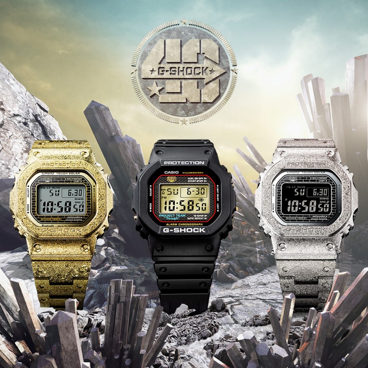 B5000 40周年纪念表款从左至右：GMW-B5000PG-9、DW-5040PG-1、GMW-B5000PS-1 #2