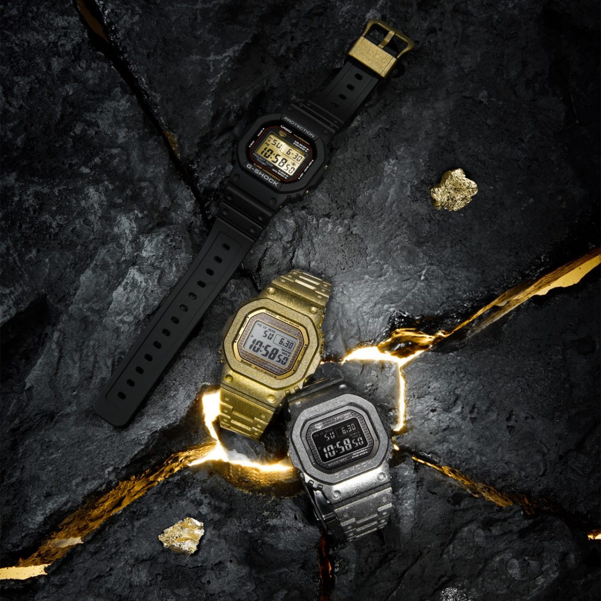 从左至右：DW-5040PG-1、GMW-B5000PG-9、GMW-B5000PS-1 #11