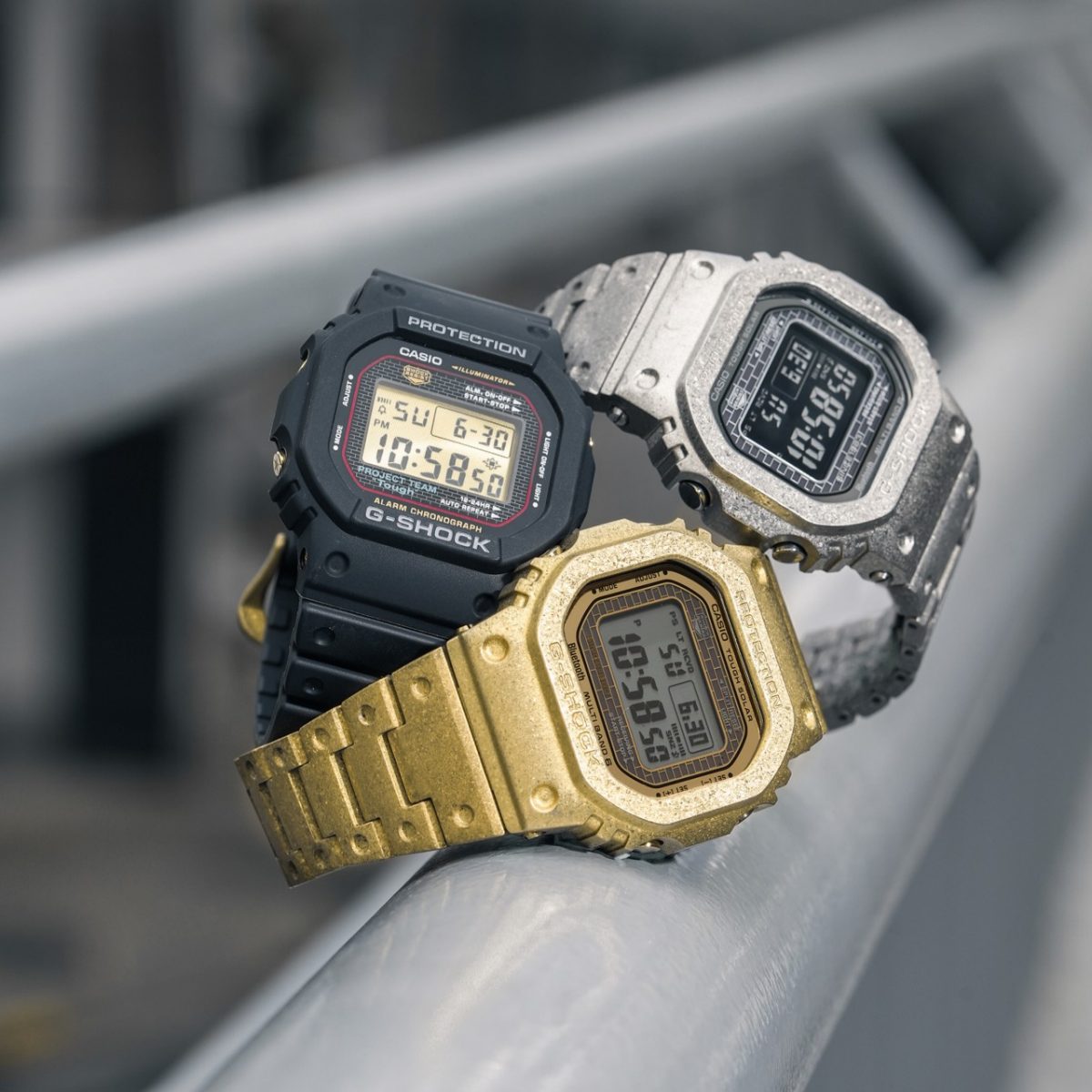 从左至右：DW-5040PG-1、GMW-B5000PG-9、GMW-B5000PS-1 #12
